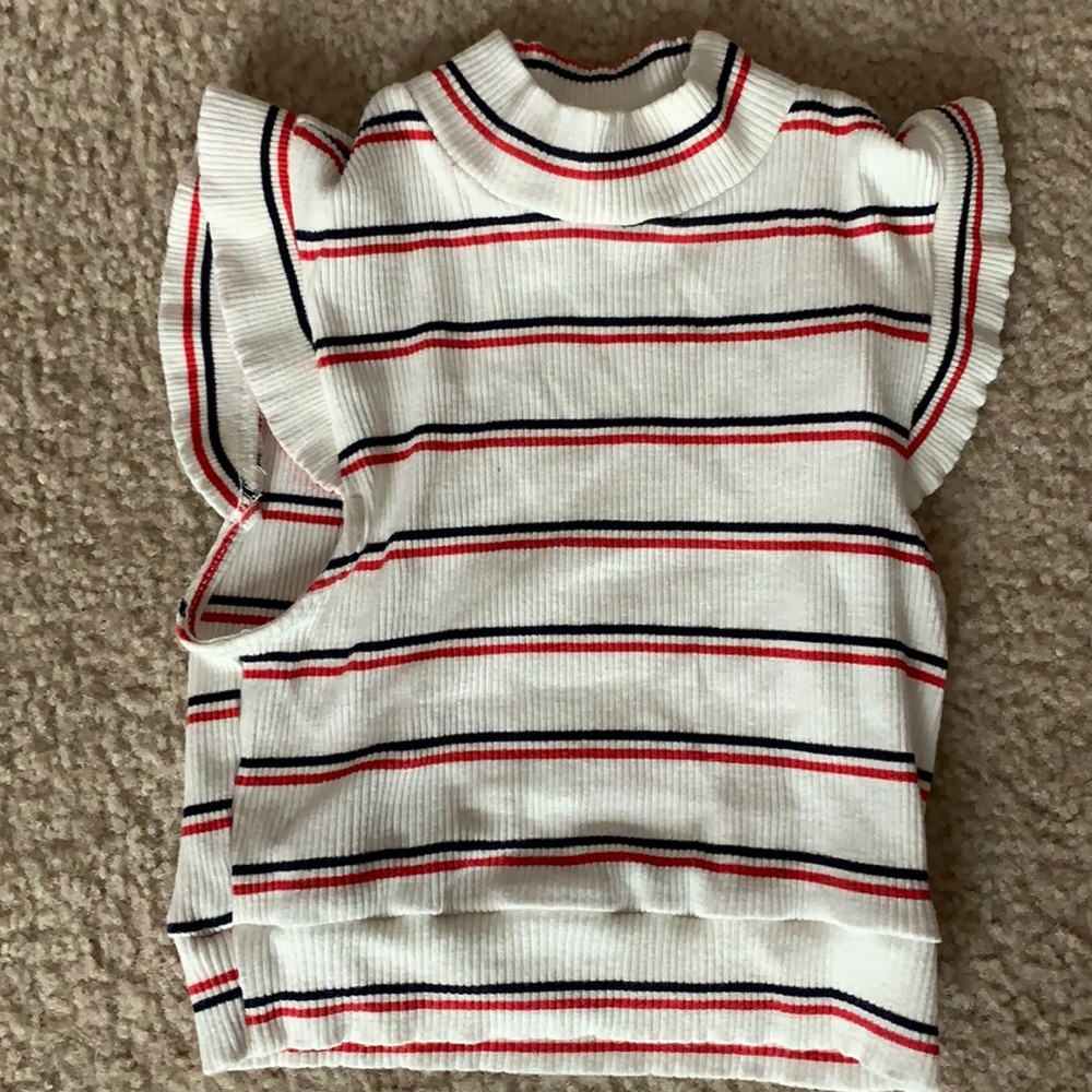 White strip mock neck